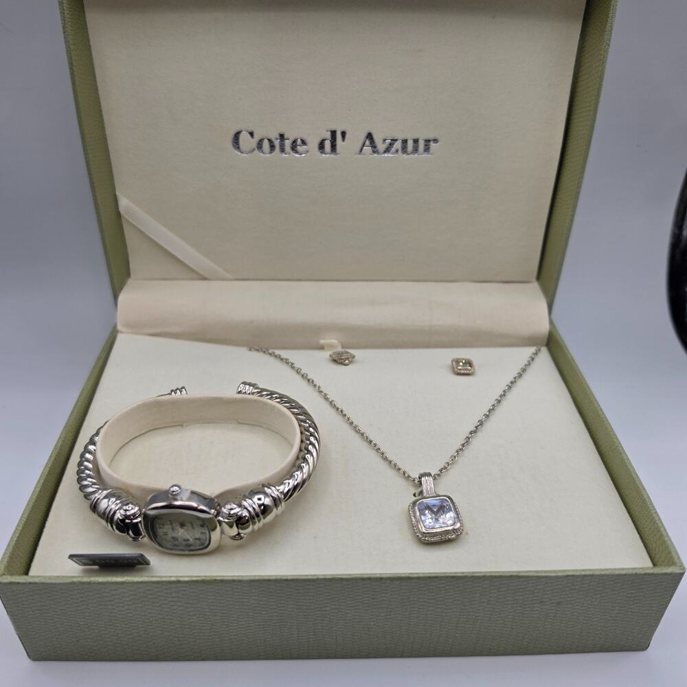 Cote d’Azur Womens Watch Necklace Earrings Crystal Gift Set NOS Untested NOS
